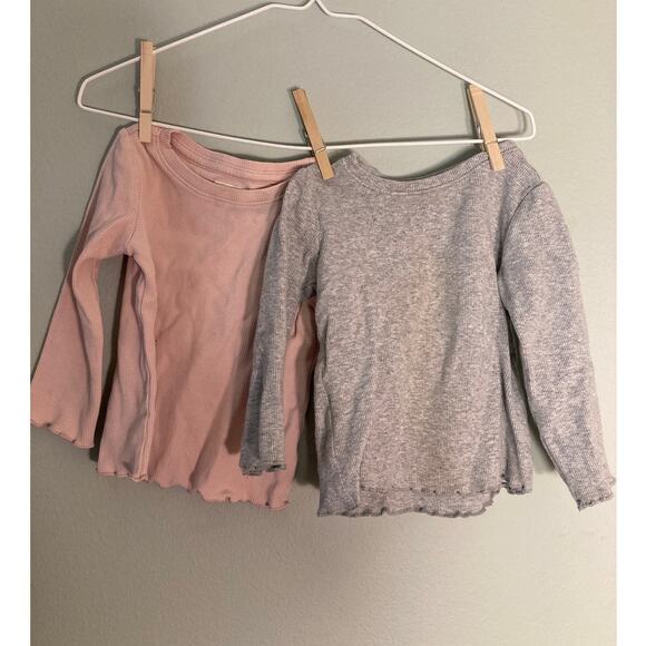 Gymboree TWO Long Sleeve Cotton T-shirts Pink & Gray Lettuce Hem ~ Sz 18-24 mo - Picture 1 of 6